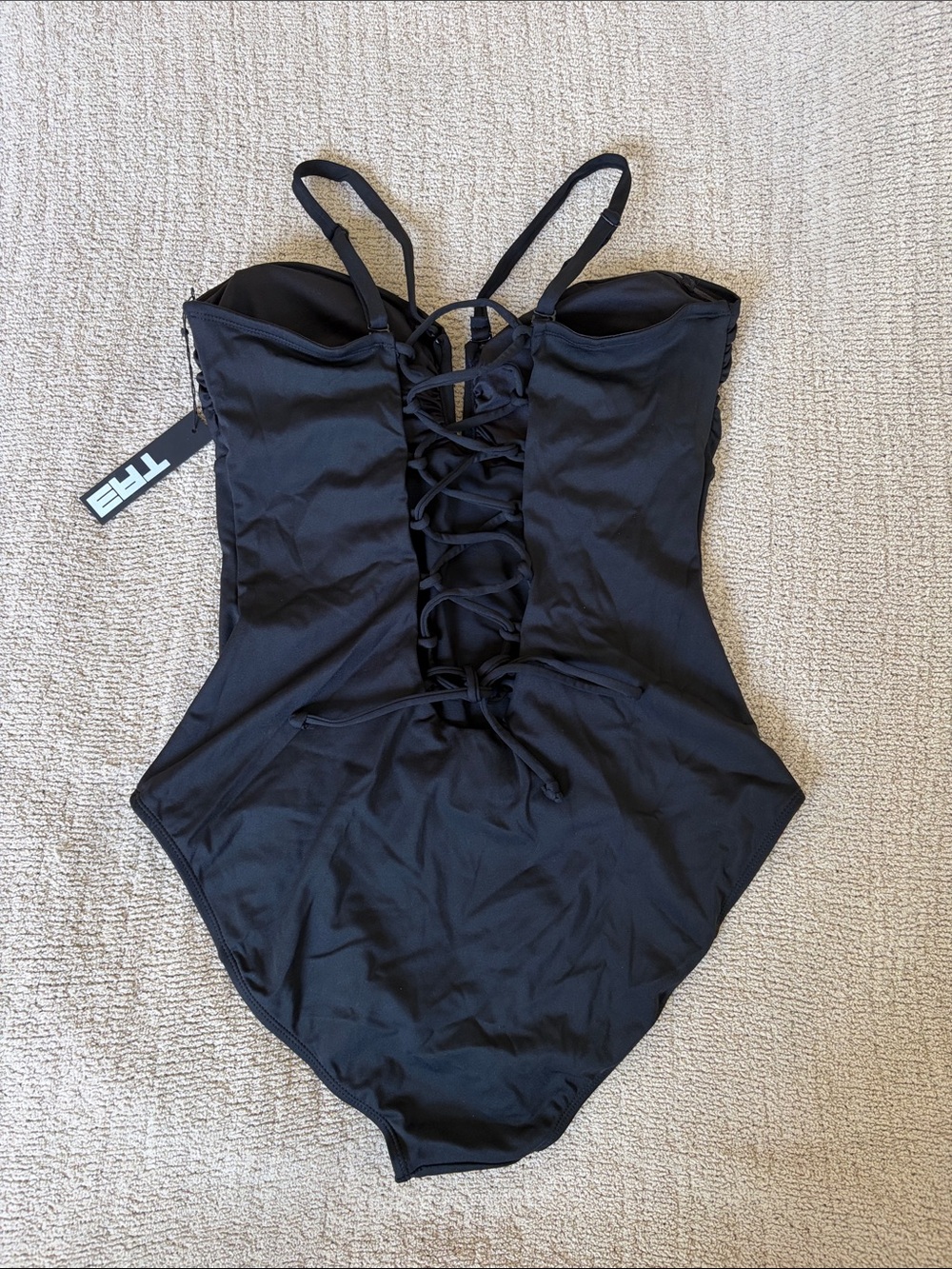 TA3 Converty black one piece swimsuit XL regular strapless halter shaping laceup - Picture 3 of 8